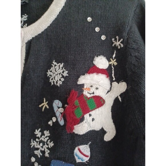 Holiday cardigan womens M Ugly Christmas novelty sweater snowmen winter classic - Picture 2 of 13